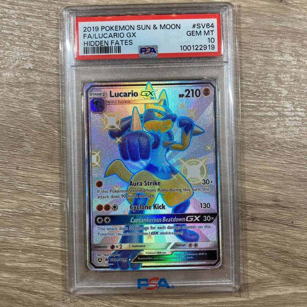 Lucario GX (SV64/SV94) [Sun & Moon: Hidden Fates - Shiny Vault] PSA 10 (100122919) Graded Card