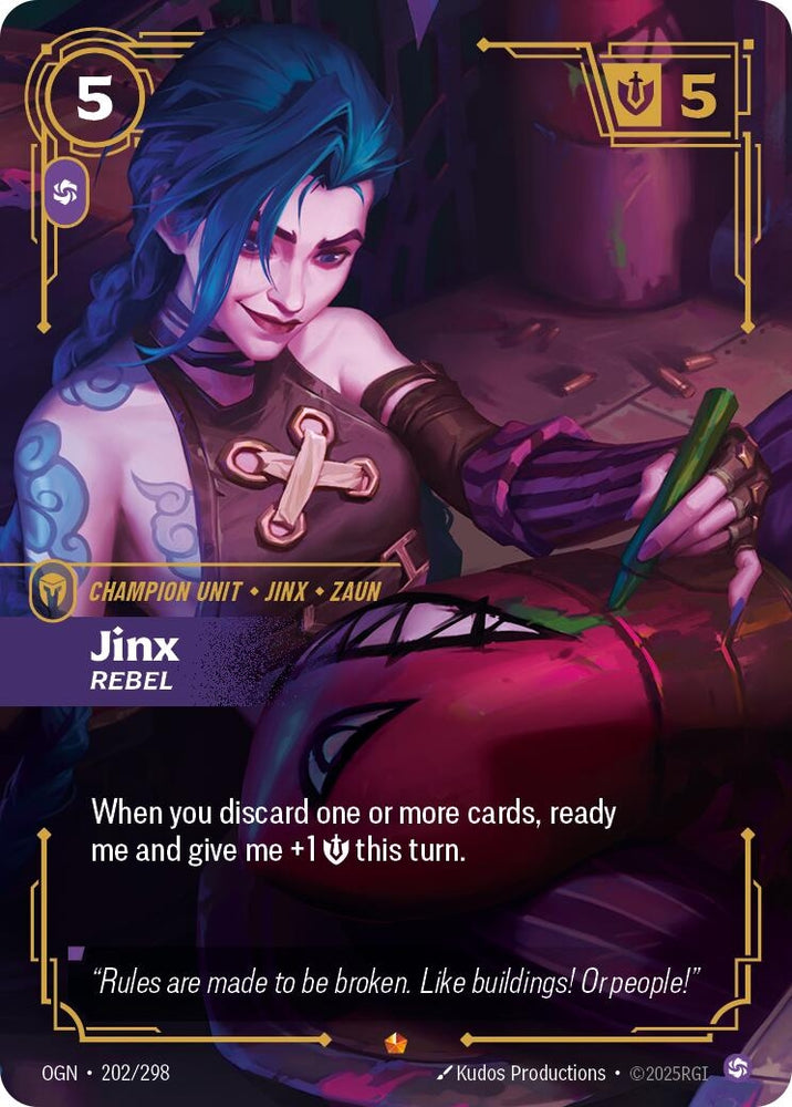 Image for Jinx - Rebel (202/298) (OGN) - Riftbound: League of Legends Trading Card Game