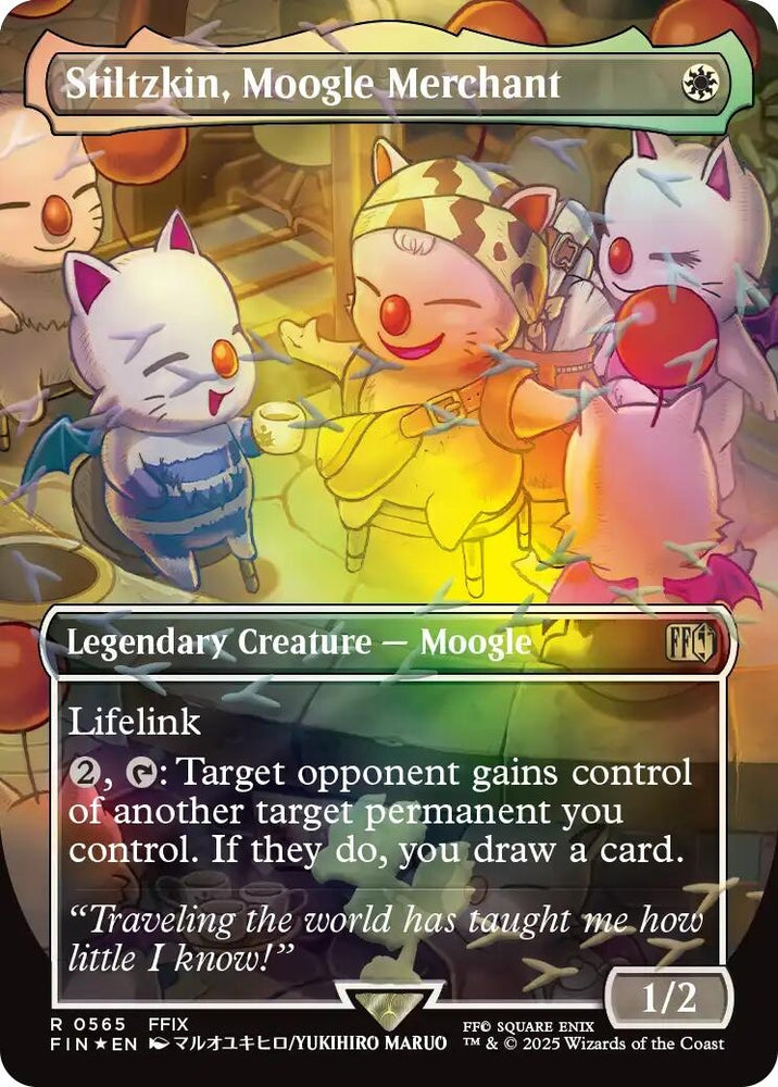 Image for Stiltzkin, Moogle Merchant (Borderless) (Chocobo Track Foil) (565) (FIN) - Magic: The Gathering
