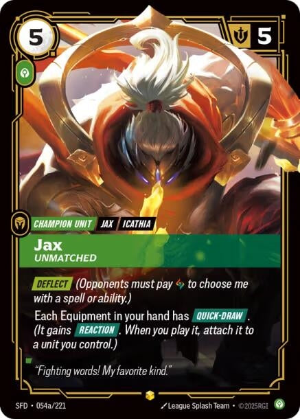 Image for Jax - Unmatched (Alternate Art) (054a/221) (SPF) - Riftbound: League of Legends Trading Card Game