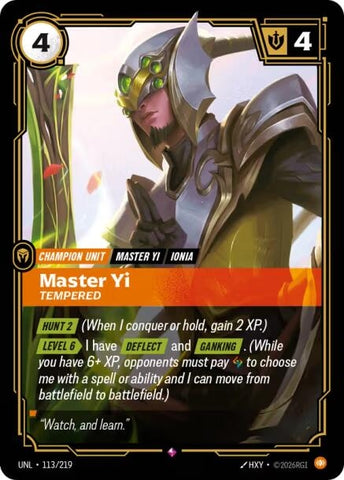 Image for Master Yi - Tempered (113/219) (UNL) - Riftbound: League of Legends Trading Card Game