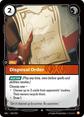 Image for Disposal Order (103/219) (UNL) - Riftbound: League of Legends Trading Card Game