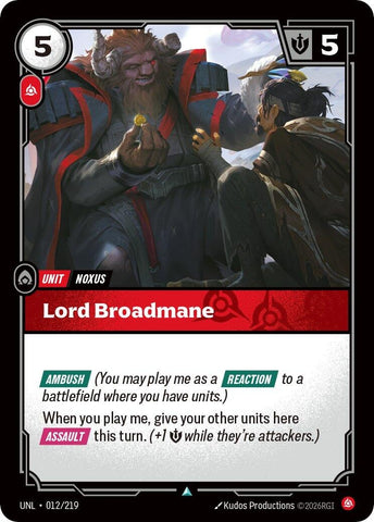 Image for Lord Broadmane (012/219) (UNL) - Riftbound: League of Legends Trading Card Game