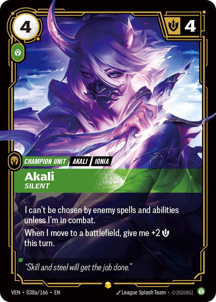 Image for Akali, Silent (Alternate Art) (038a/166) (VEN) - Riftbound: League of Legends Trading Card Game