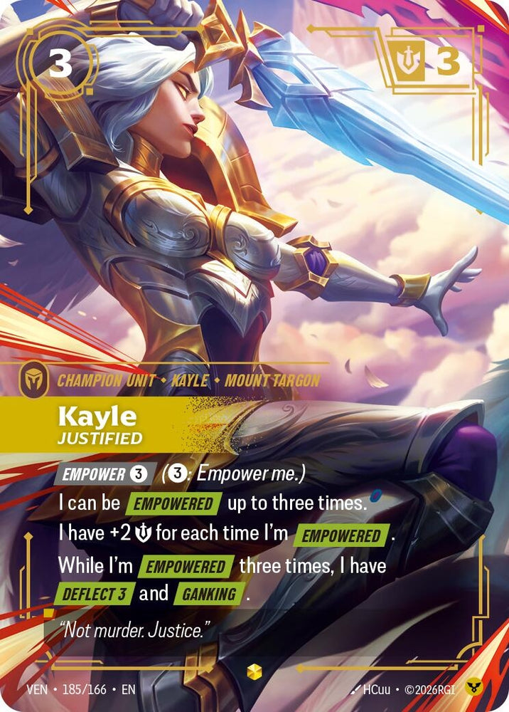 Image for Kayle, Justified (Overnumbered) (185/166) (VEN) - Riftbound: League of Legends Trading Card Game