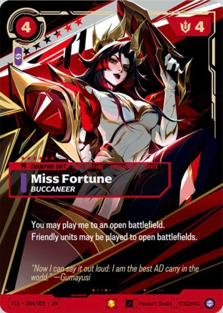 Image for Miss Fortune, Buccaneer (T1 Worlds Champion Signature Edition Bundle) (T1S 004/005) (PR) - Riftbound: League of Legends Trading Card Game