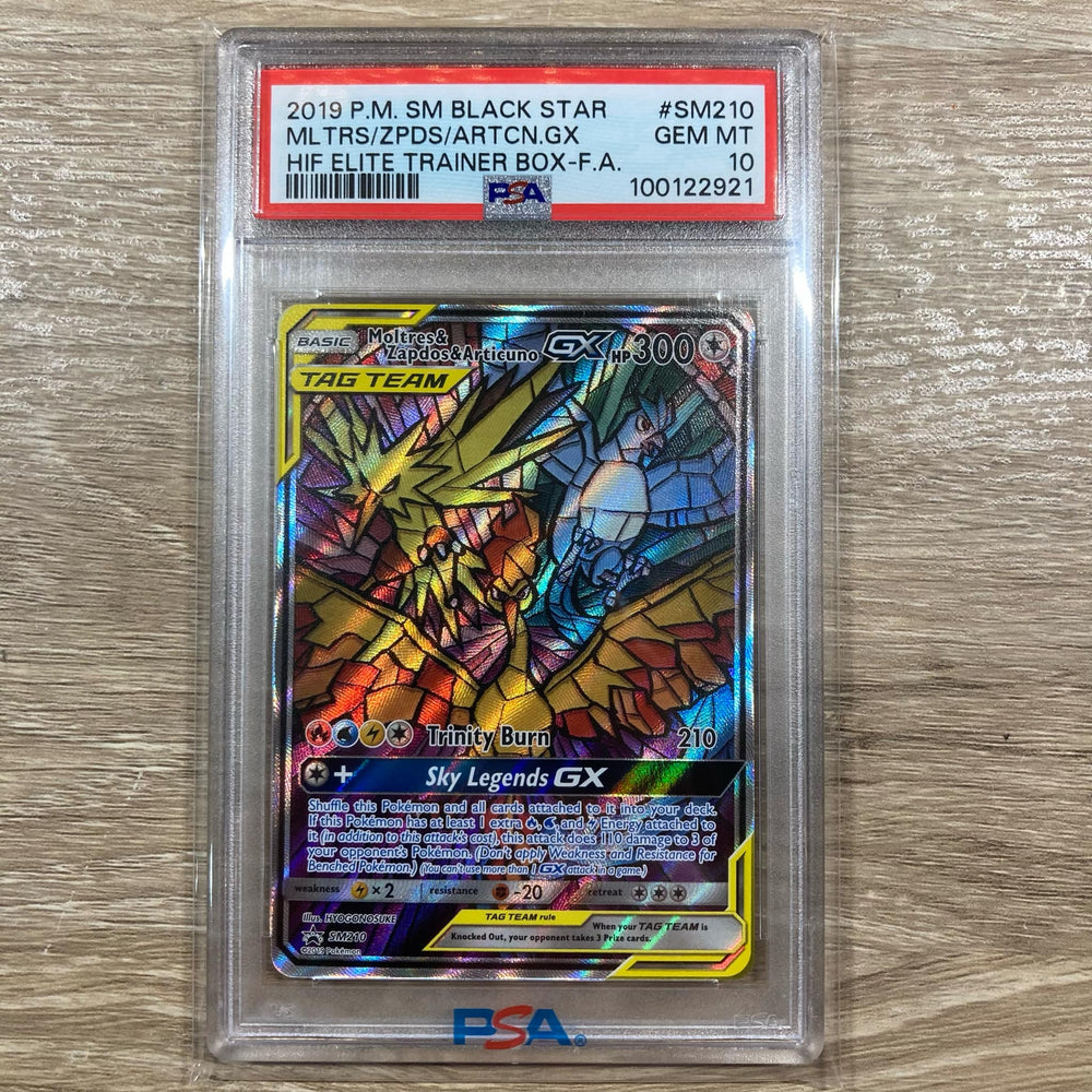 Moltres & Zapdos & Articuno GX (SM210) [Sun & Moon: Black Star Promos] PSA 10 (100122921) Graded Card