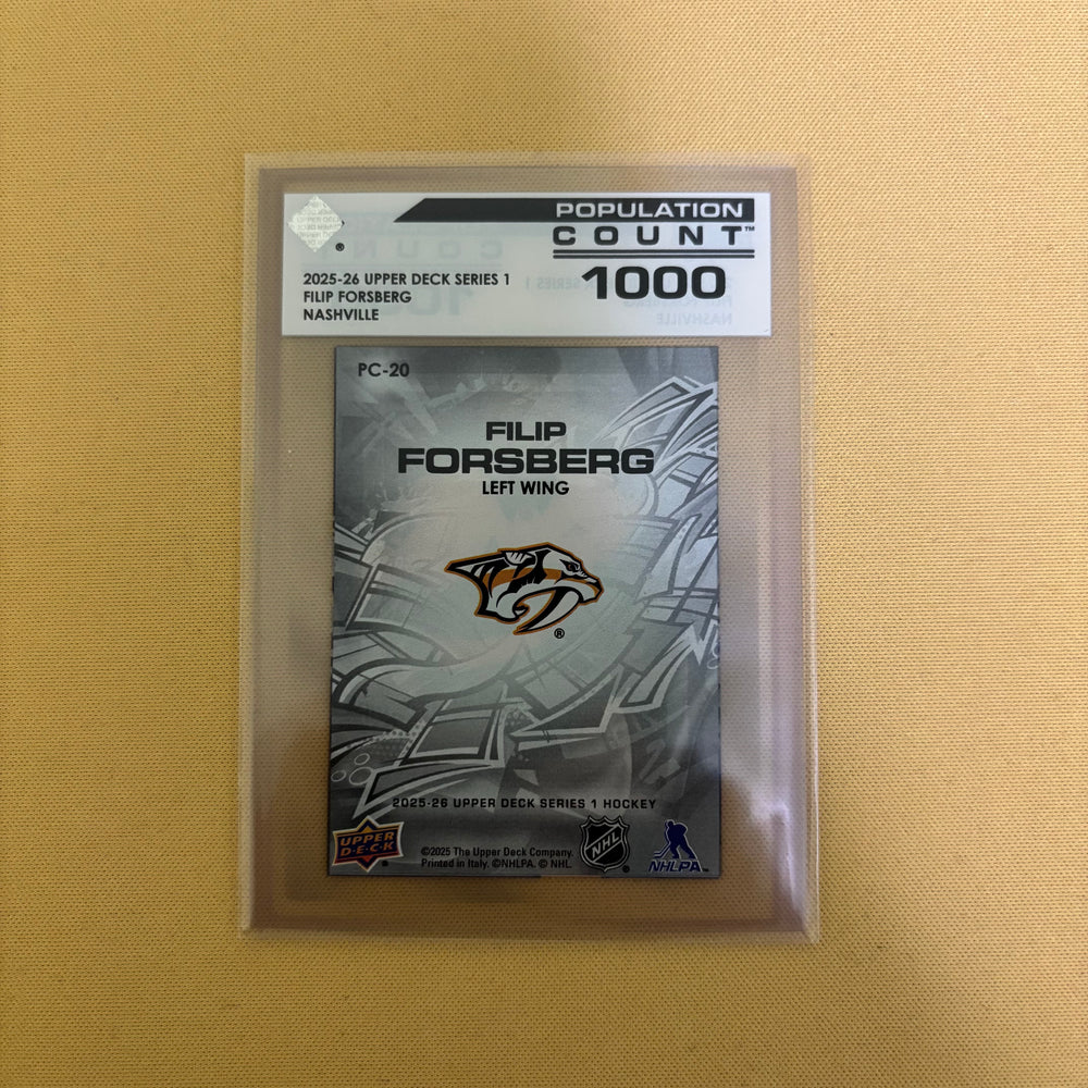 2025/26 Upper Deck Series 1 Population Count 1000 Filip Forsberg Nashville Predators PC-20 Sports Card