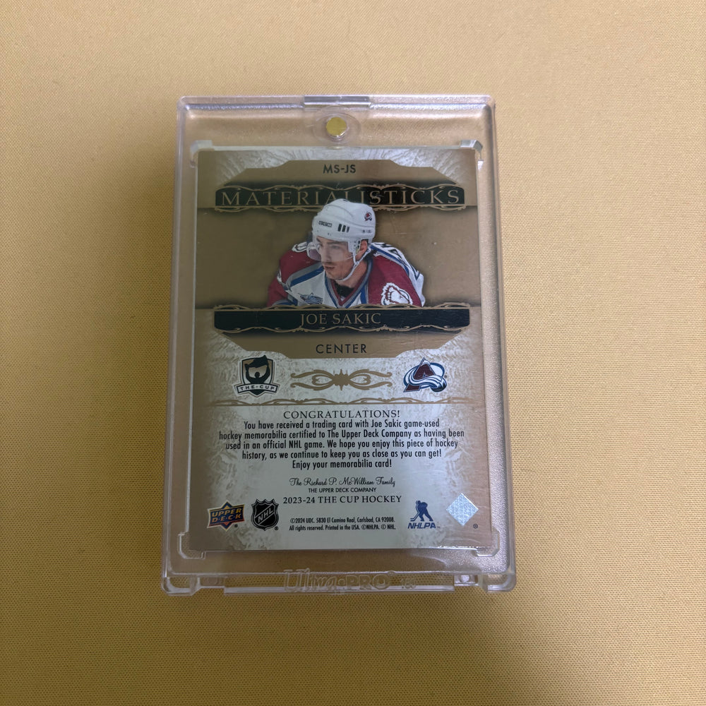 2023-24 Upper Deck The Cup Joe Sakic Materialisticks /25 Colorado Avalanche MS-JS Sports Card