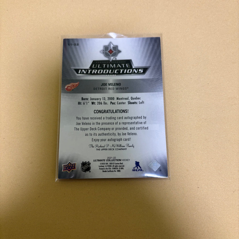 2021 Ultimate Collection Introductions Gold /50 Joe Veleno #UI-22 Rookie Auto RC Sports Card