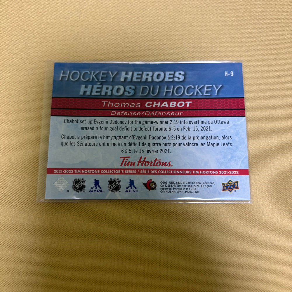 2021-22 Upper Deck Tim Hortons Thomas Chabot Hockey Heroes Ottawa Senators H-9 Sports Card