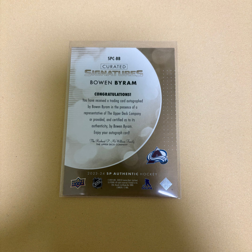 2023-24 SP Authentic Curated Signatures Auto Bowen Byram /99 #SPC-BB Colorado Sports Card