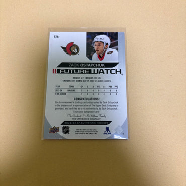 2024 UPPER DECK SP AUTHENTIC ZACK OSTAPCHUK HORIZONTAL FUTURE WATCH AUTO /599 Sports Card
