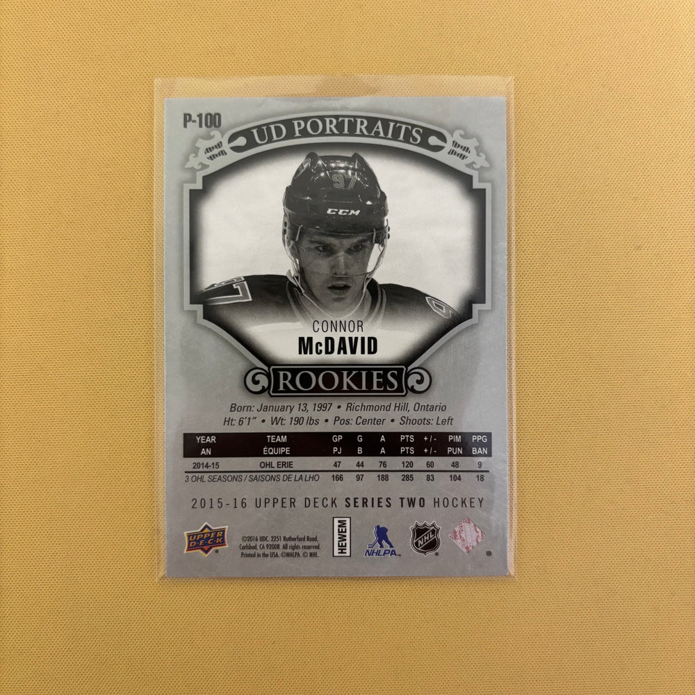 2015-16 Upper Deck Series 2 Connor McDavid UD Portraits Rookies Edmonton Oilers #P-100 Sports Card