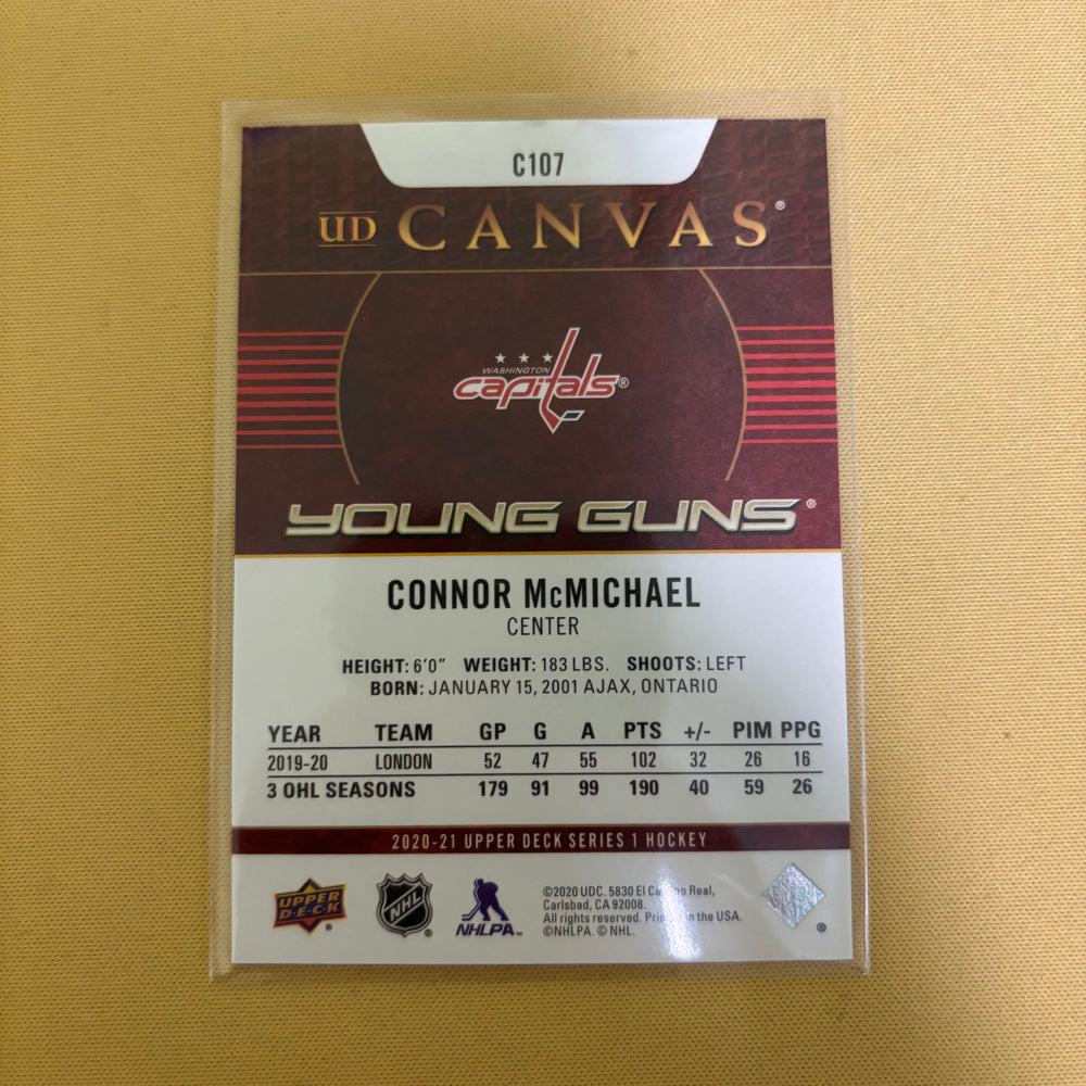 2020-21 Upper Deck Series 1 Connor McMichael Young Guns Canvas Washington Capitals #C107 Sports Card