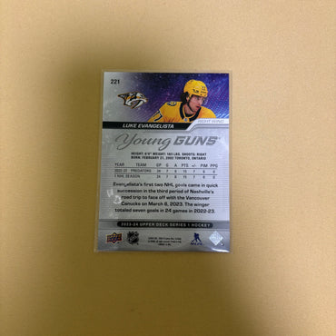 2023/24 Upper Deck Series 1 Luke Evangelista Young Guns Nashville Predators #221 Sports Card
