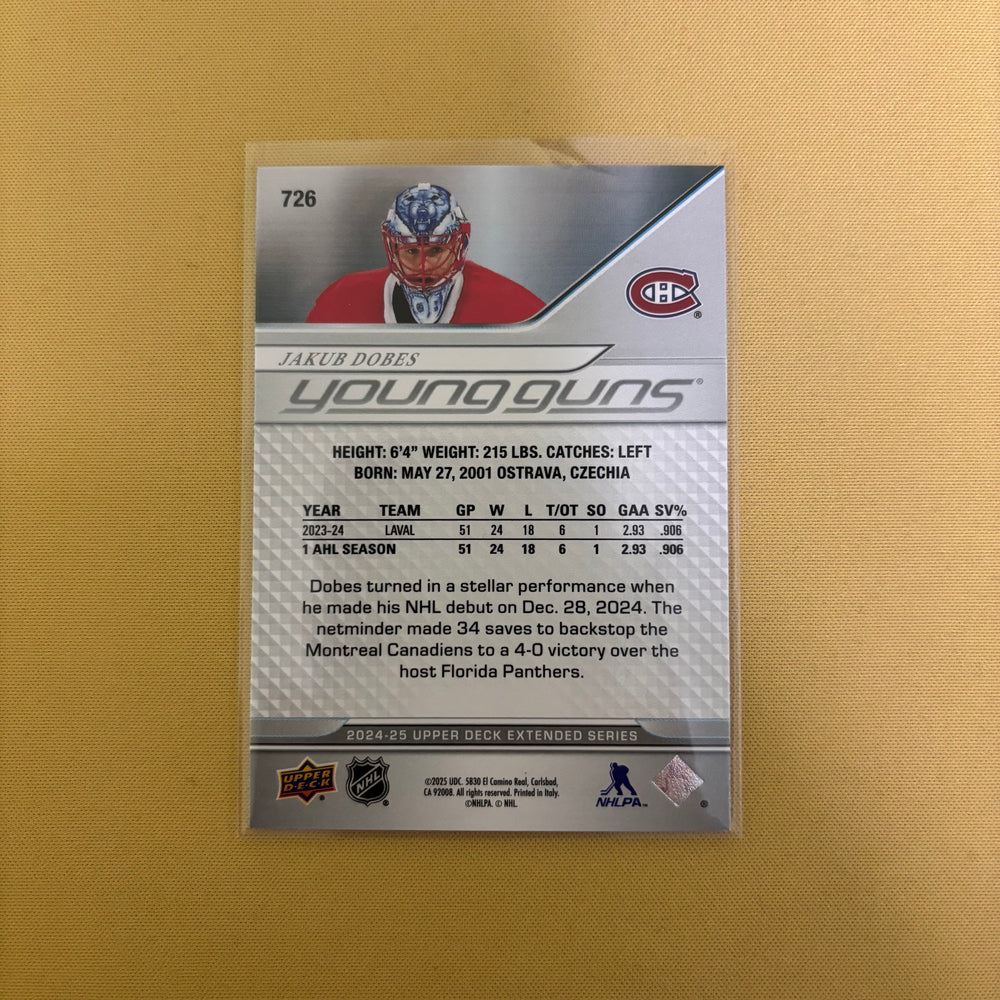 2024-25 Upper Deck Extended Series Jakub Dobes Young Guns Montreal Canadiens #726 Sports Card