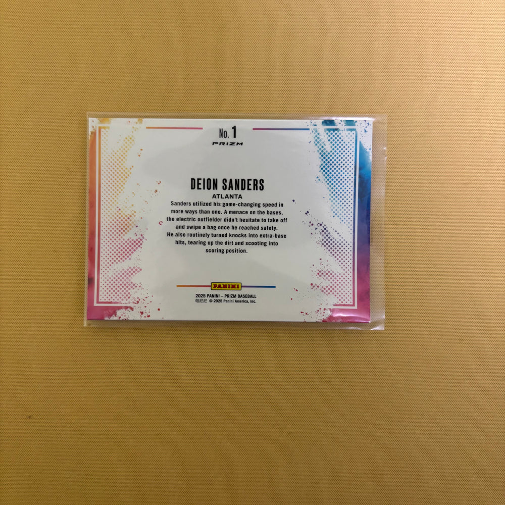 2025 Panini Prizm Deion Sanders Color Blast No. 1 Atlanta Braves Sports Card