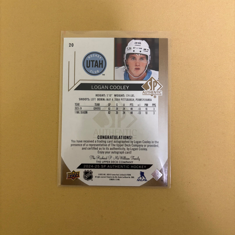 2024/25 Upper Deck SP Authentic Limited Auto Logan Cooley Utah Hockey Club #20 Sports Card