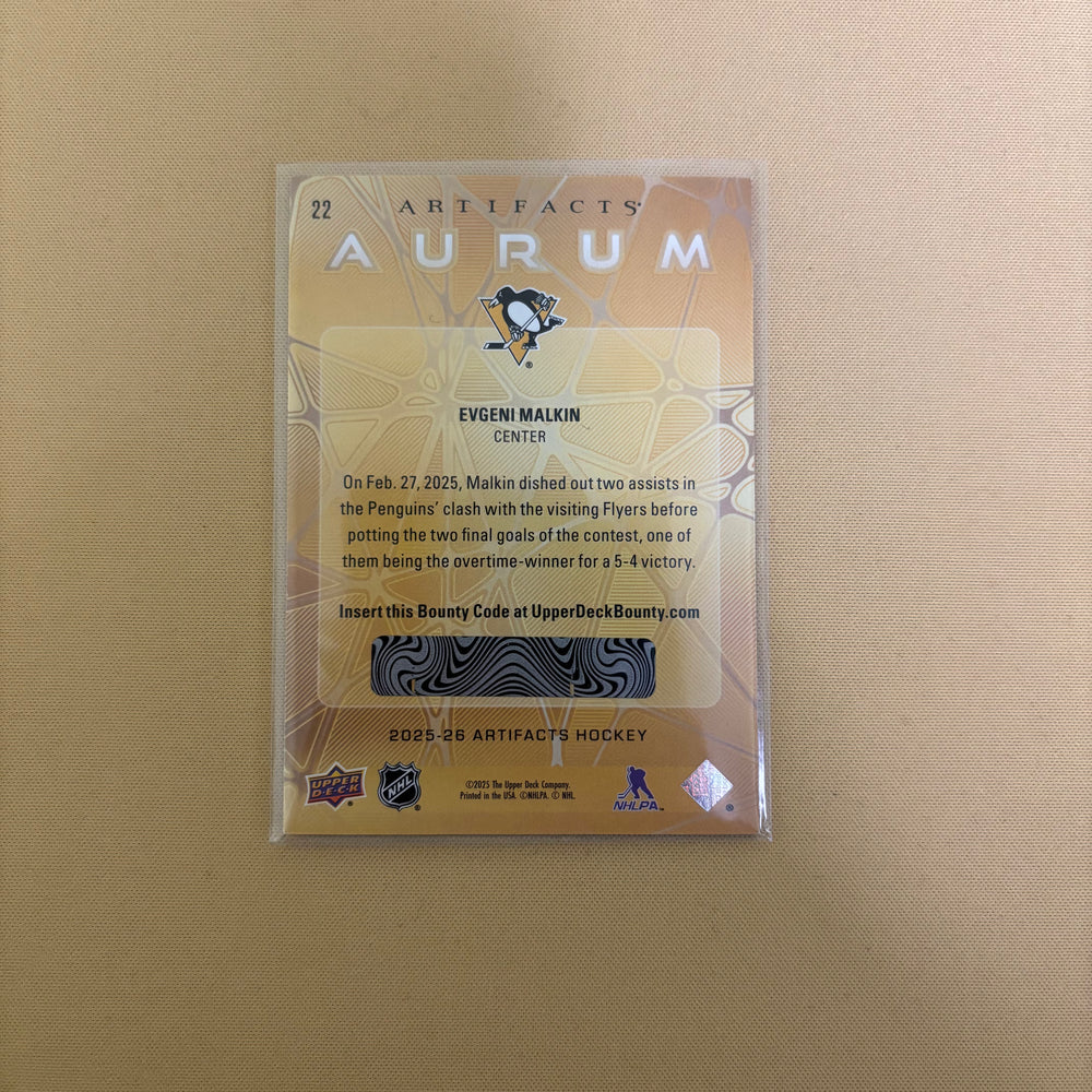 2025/26 Upper Deck Artifacts Evgeni Malkin Aurum Pittsburgh Penguins #22 Sports Card