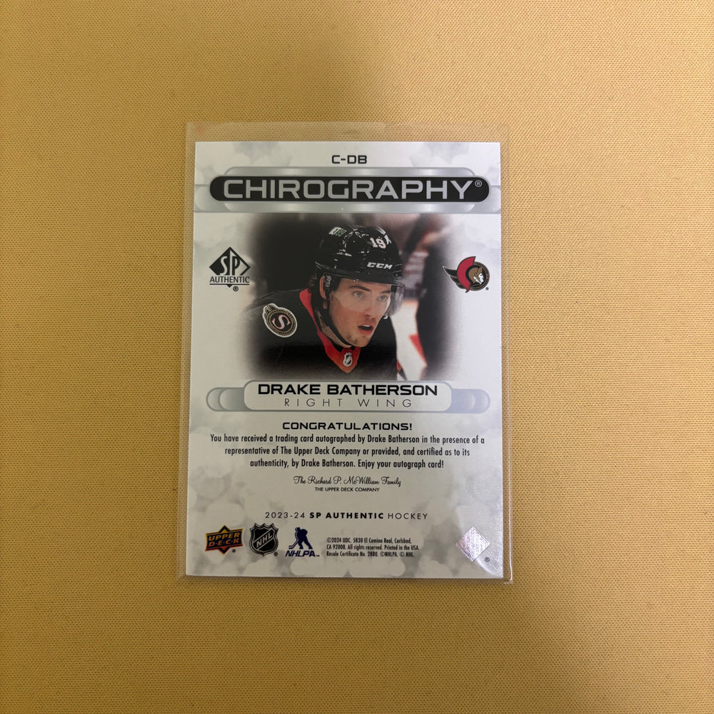 2023-24 SP Authentic Chirography Auto #C-DB Drake Batherson Ottawa Senators Sports Card