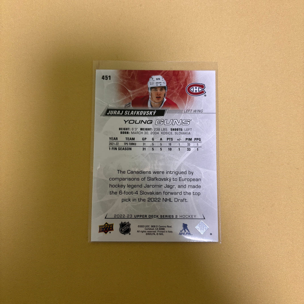 2022/23 Upper Deck Series 2 Juraj Slafkovsky Young Guns Montreal Canadiens #451 Sports Card