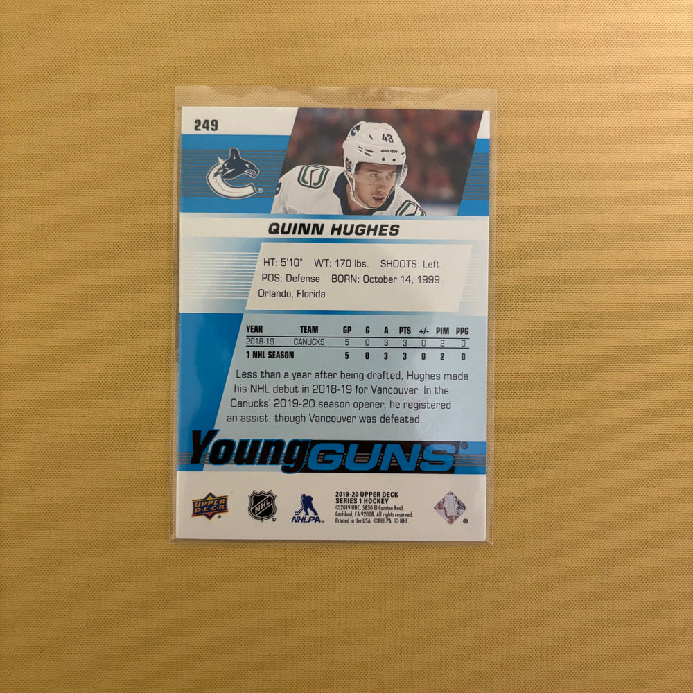 2019-20 Upper Deck Series 1 Quinn Hughes Young Guns Vancouver Canucks #249 Sports Card