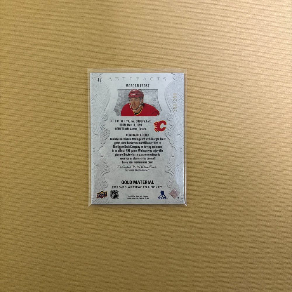 2025 UPPER DECK ARTIFACTS #12 MORGAN FROST VETERANS MATERIAL JERSEY /299 Sports Card