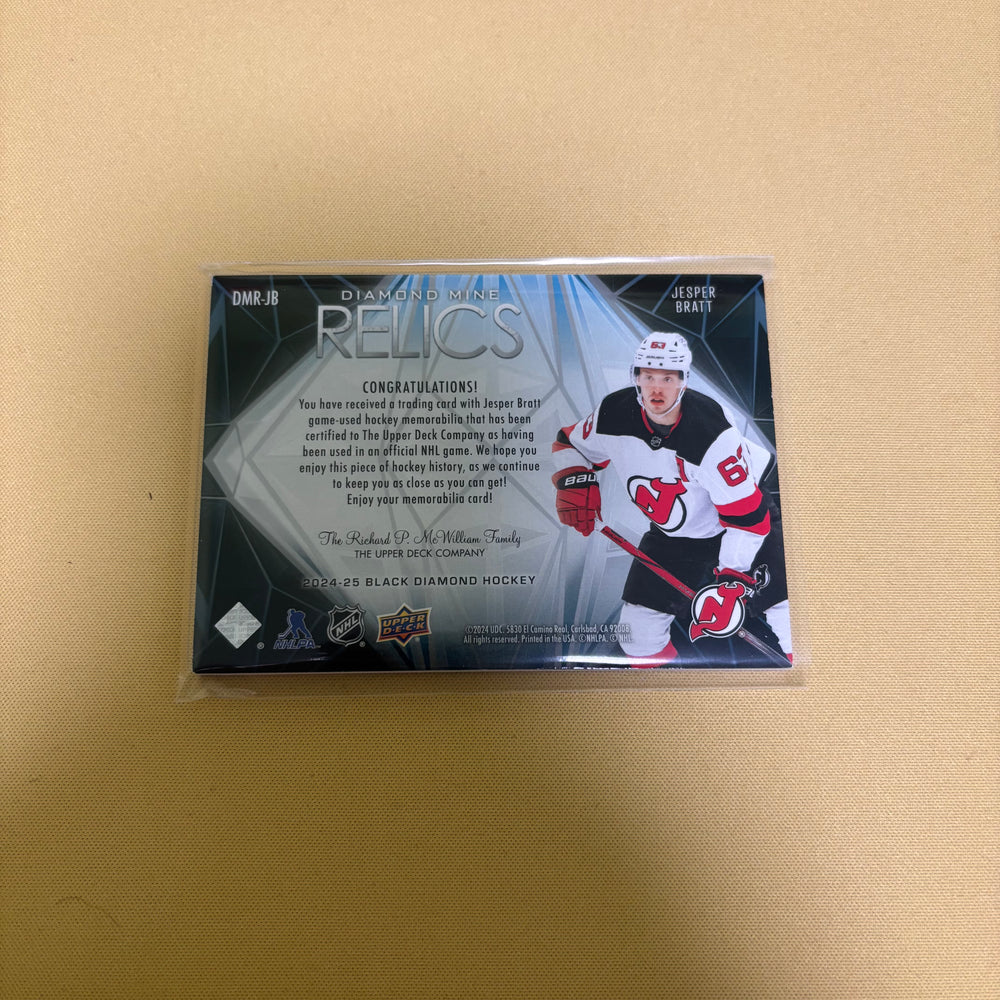 2024/25 Upper Deck Black Diamond Jesper Bratt Diamond Mine Relics Jersey New Jersey Devils DMR-JB Sports Card