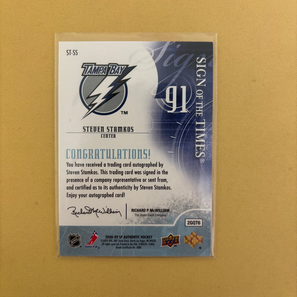 2008-09 Upper Deck SP Authentic Steven Stamkos Sign Of The Times Autographs Tampa Bay Lightning #ST-SS Sports Card