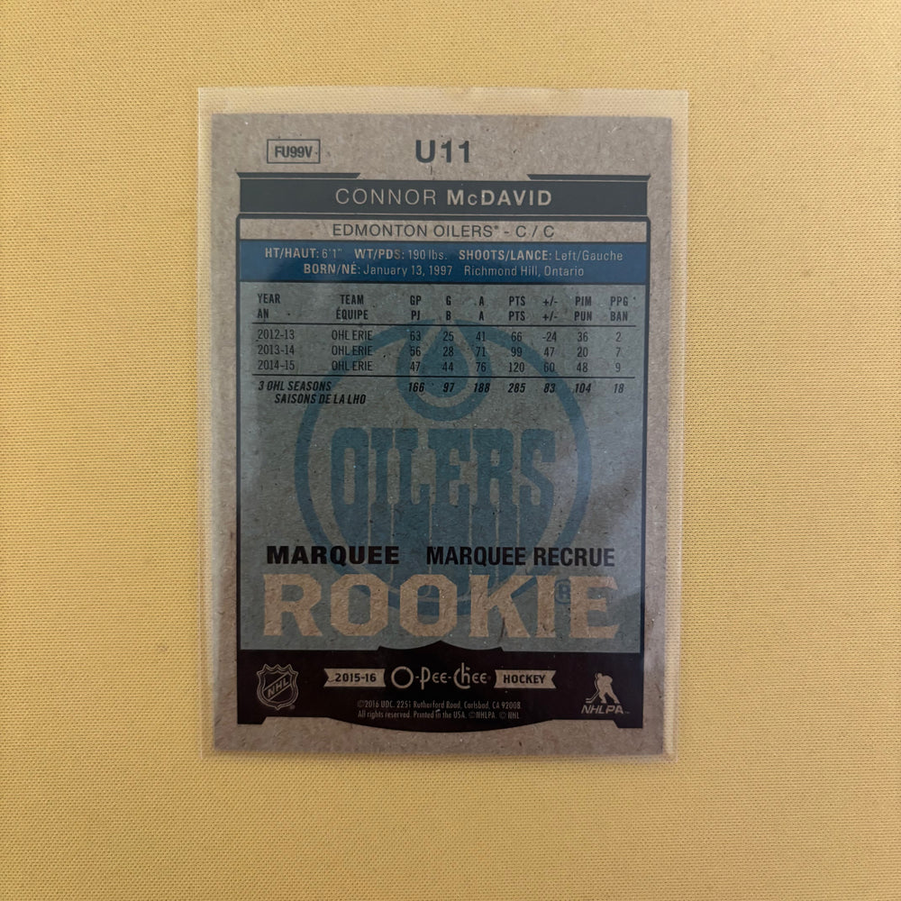 2015-16 O-Pee-Chee Connor McDavid Marquee Rookie Edmonton Oilers #U11 Sports Card