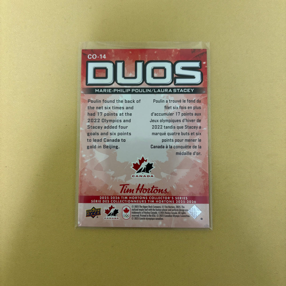 2025-26 Upper Deck Tim Hortons Marie-Philip Poulin/Laura Stacey Duos Team Canada CO-14 Sports Card
