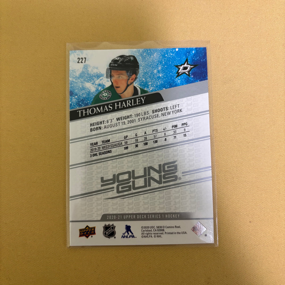 2020-21 Upper Deck Series 1 Thomas Harley Young Guns Dallas Stars #227 Sports Card