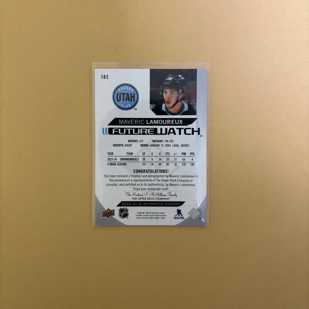 2024-25 SP Authentic Future Watch Auto Maveric Lamoureux /999 #182 Utah Hockey Sports Card
