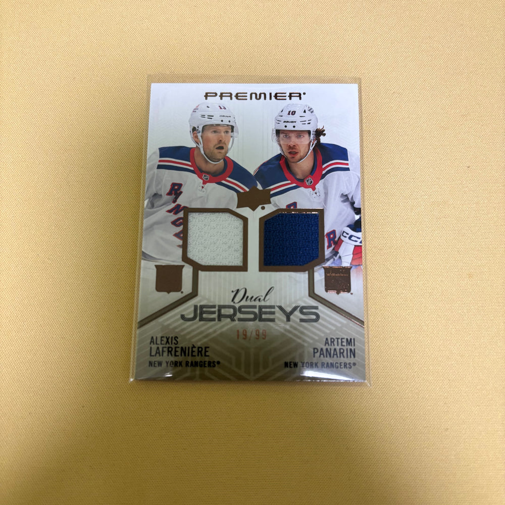 2024 UPPER DECK PREMIER ALEXIS LAFRENIERE/ARTEMI PANARIN DUAL JERSEY /99 Sports Card