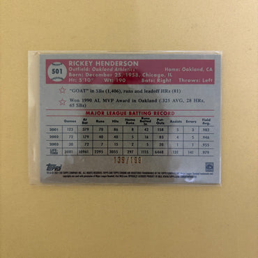 2021 Topps Chrome Platinum Anniversary Rickey Henderson Mini Diamond /199 Oakland A's #501 Sports Card