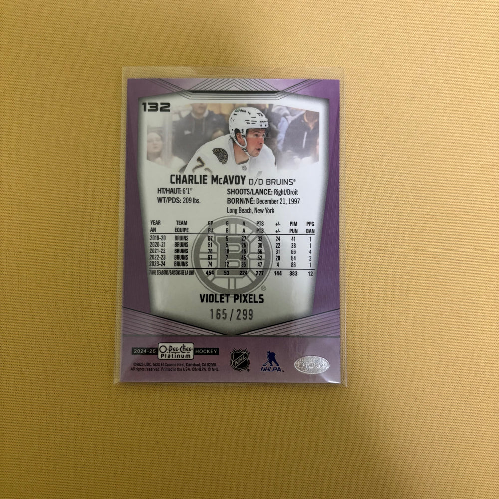 2024-25 O-Pee-Chee Platinum #132 Charlie McAvoy Violet Pixels #/299 Sports Card