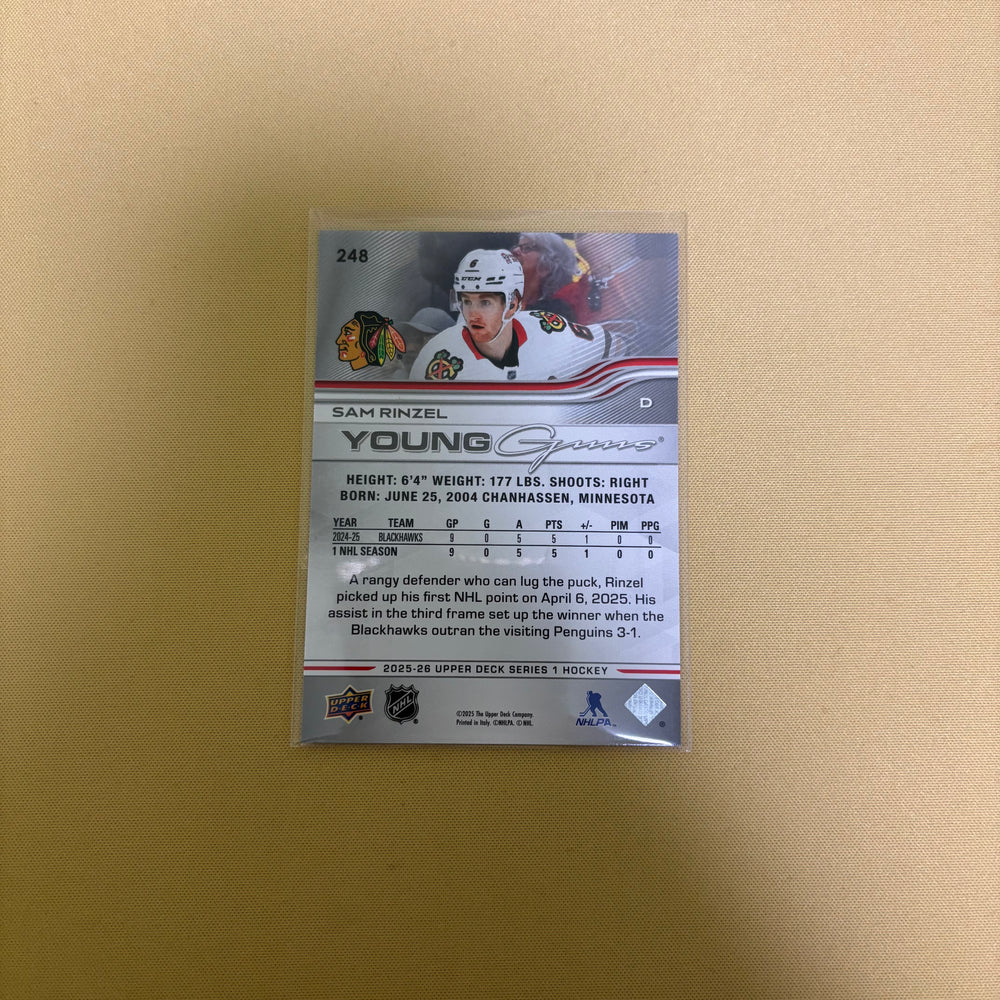 2025/26 Upper Deck Series 1 Sam Rinzel Young Guns Chicago Blackhawks #248 Sports Card
