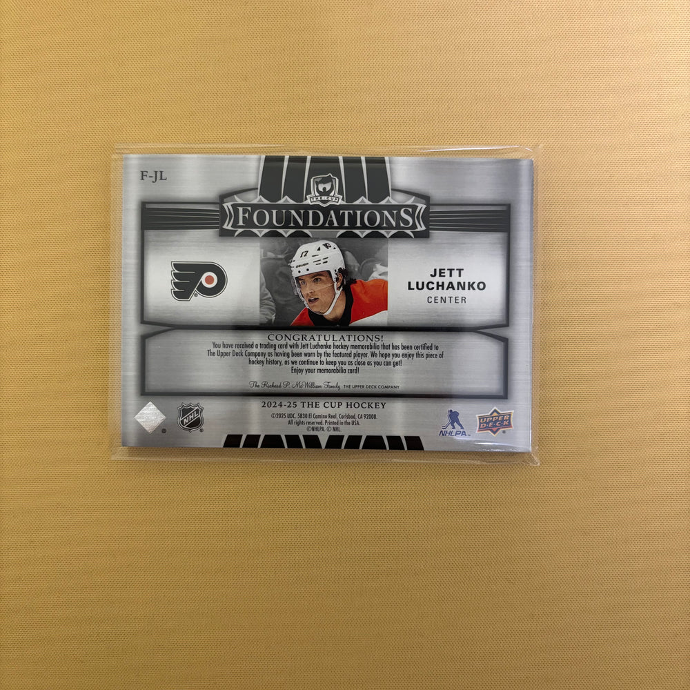 2024/25 Upper Deck The Cup Foundations Quad Jersey Jett Luchanko /99 Philadelphia Flyers F-JL Sports Card