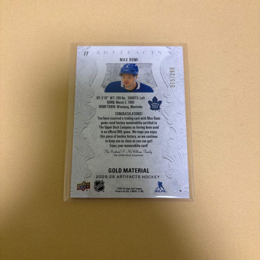 2025-26 Artifacts Max Domi SP 126/299 Gold Material Jersey Sports Card