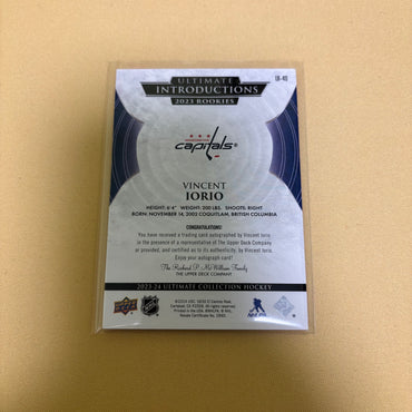 2023 Upper Deck Ultimate Collection Introductions Vincent Iorio Rookie Auto RC Sports Card