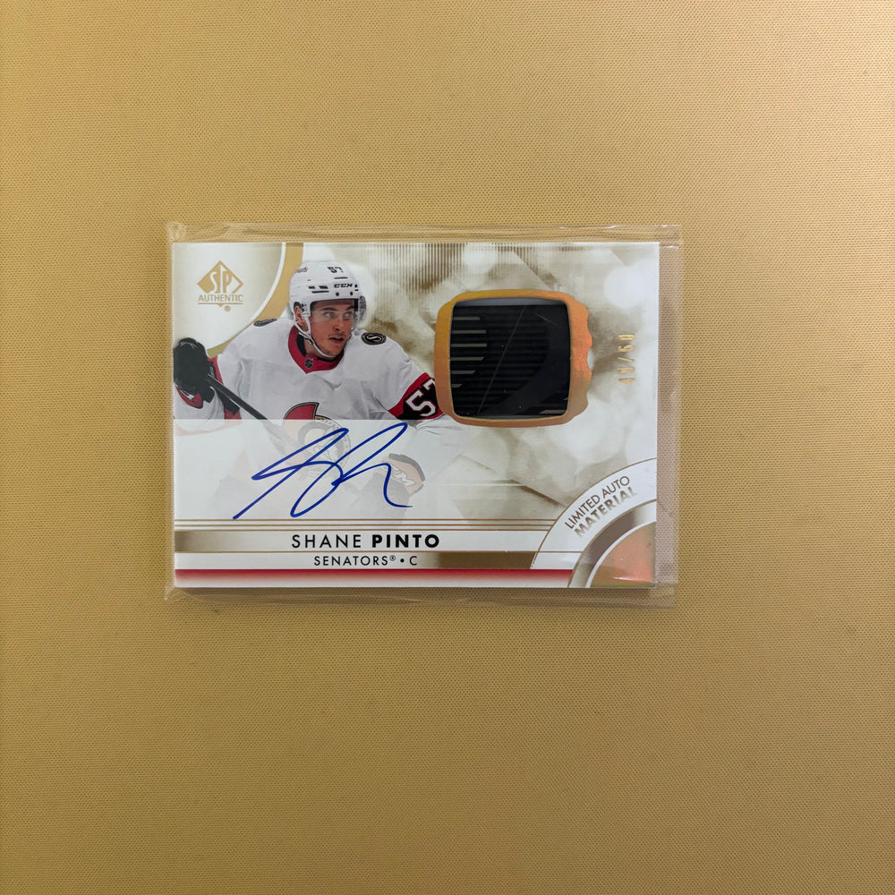 2023/24 Upper Deck SP Authentic Limited Auto Material Shane Pinto /50 Ottawa Senators #41 Sports Card