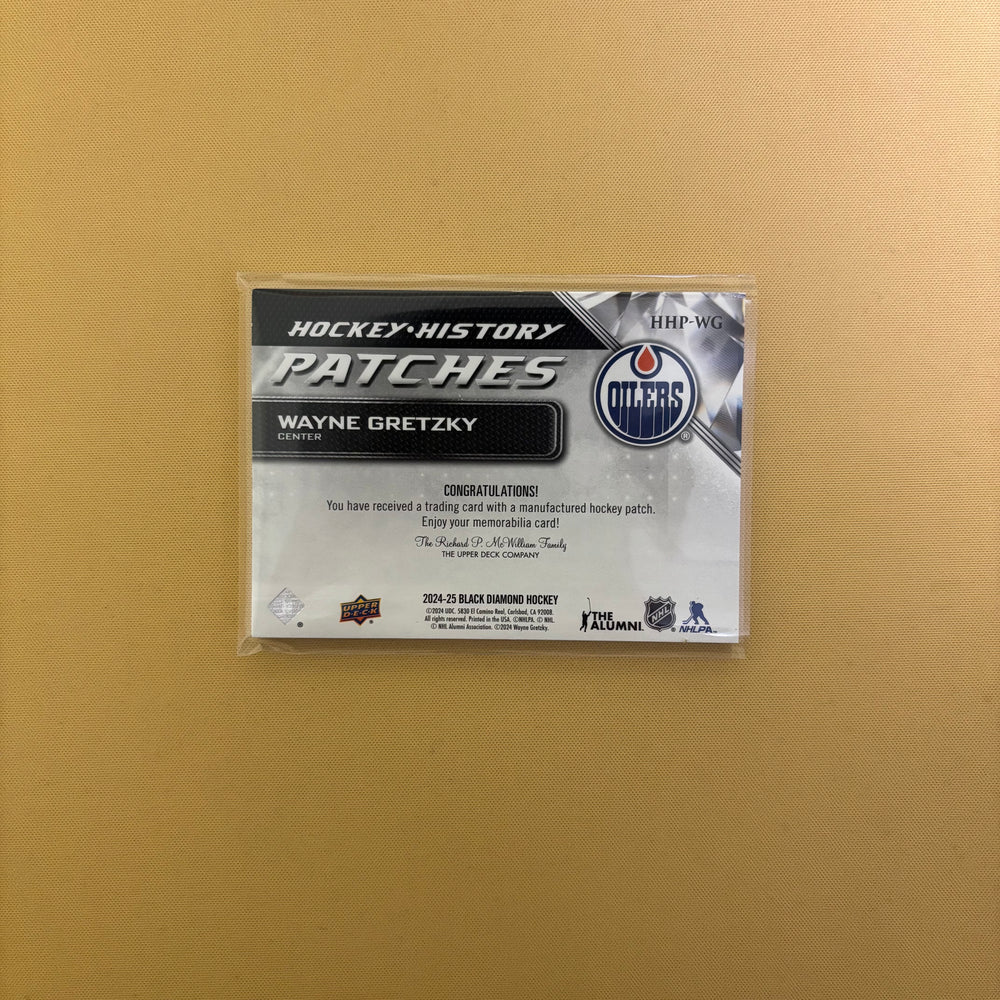 2024/25 Upper Deck Black Diamond Wayne Gretzky Hockey History Patches Edmonton Oilers HHP-WG Sports Card