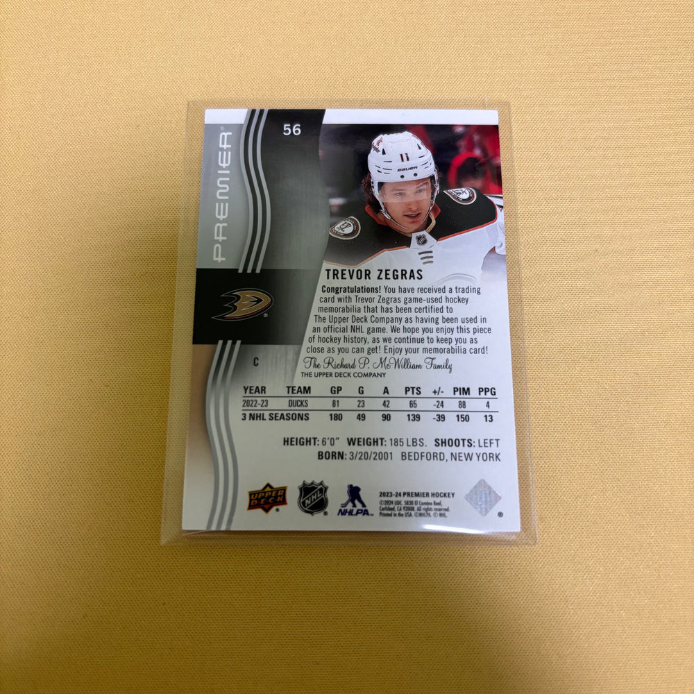 2023 UPPER DECK PREMIER #56 TREVOR ZEGRAS MEMORABILIA JERSEY Sports Card