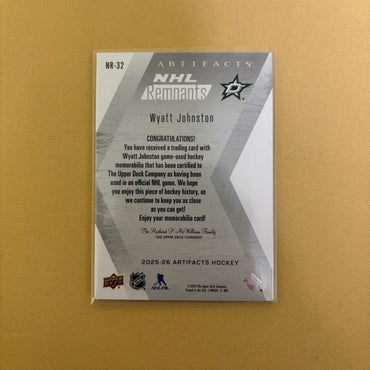 2025/26 Upper Deck Artifacts NHL Remnants Wyatt Johnston Jersey Dallas Stars NR-32 Sports Card