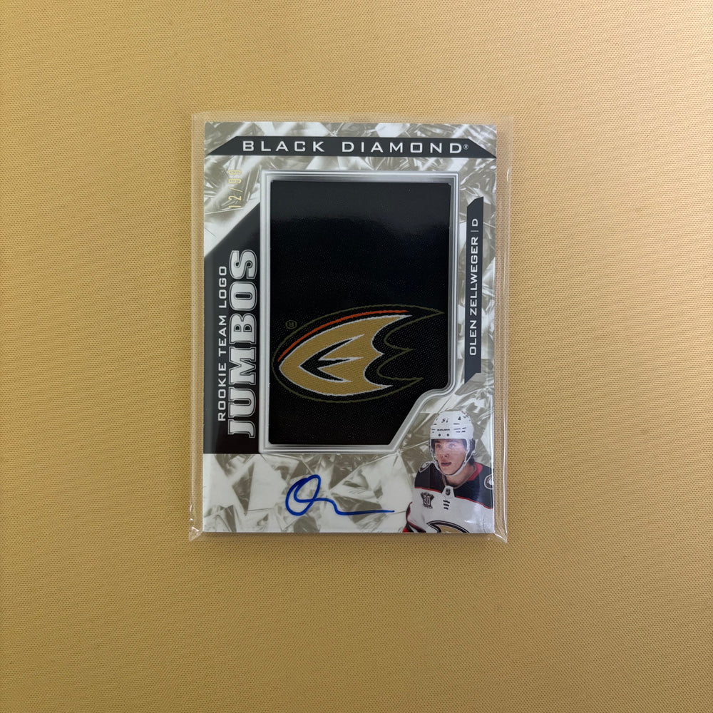 2024/25 Upper Deck Black Diamond Rookie Team Logo Jumbos Auto Olen Zellweger /99 Anaheim Ducks RTL-OZ Sports Card