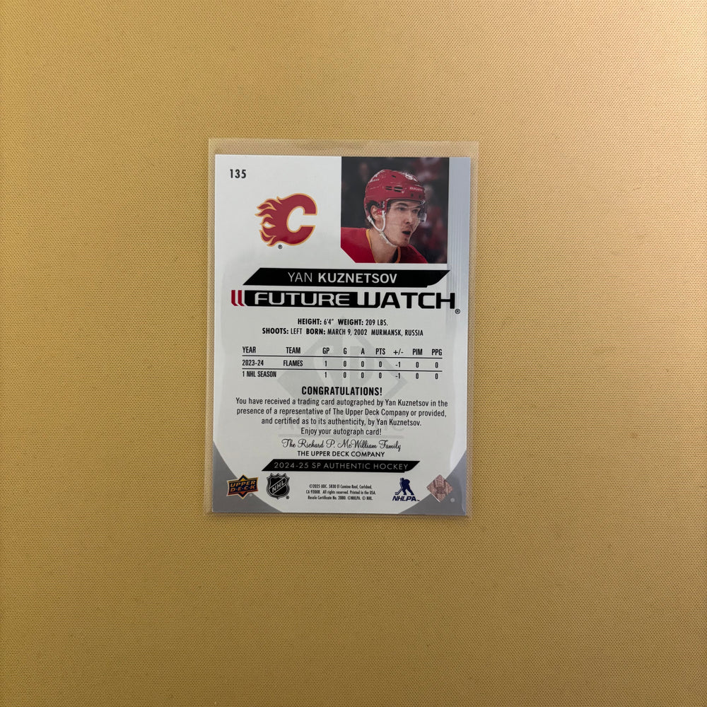 2024 UPPER DECK SP AUTHENTIC #135 YAN KUZNETSOV AUTO RC FUTURE WATCH /999 Sports Card