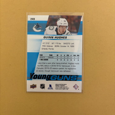 2019-20 Upper Deck Series 1 Quinn Hughes Young Guns Vancouver Canucks #249 Sports Card