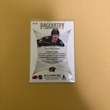 2021 SP AUTHENTIC #P-58 COLE SILLINGER PAGEANTRY AUTO RC ROOKIE Sports Card