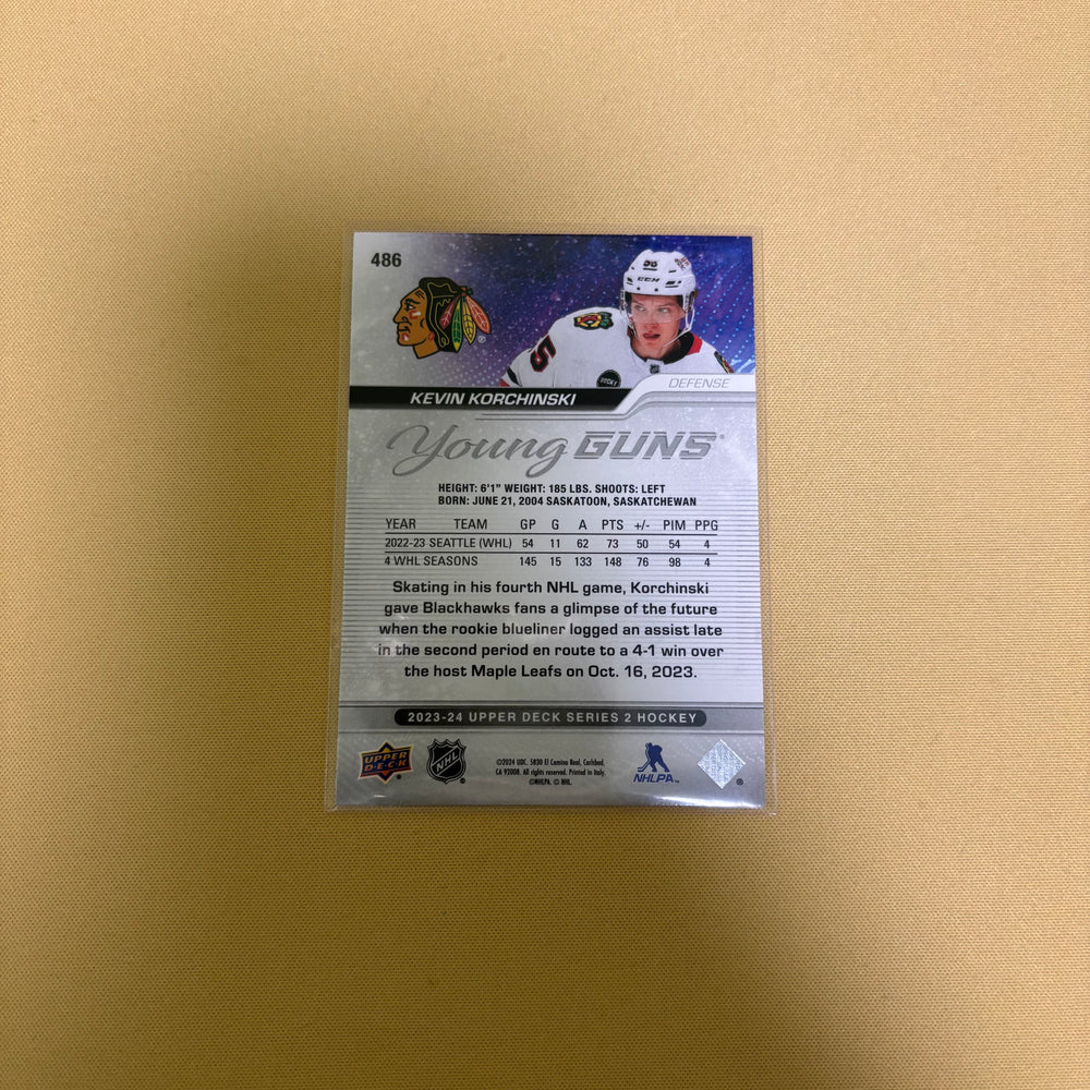 2023/24 Upper Deck Series 2 Kevin Korchinski Young Guns Chicago Blackhawks #486 Sports Card